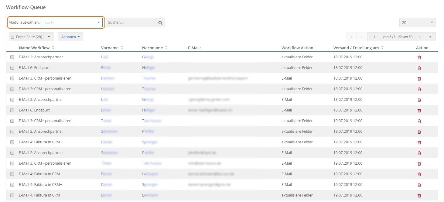 Modul Workflow-Queue - Listenansicht